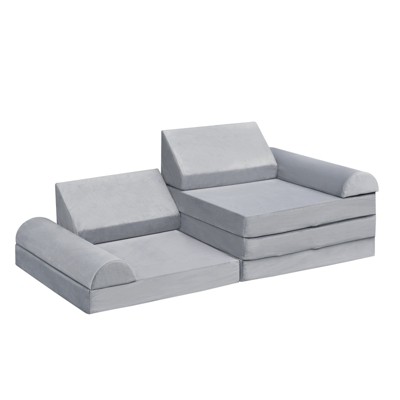 TopComfy Sectional Sofas 8-Piece Modular Kids Play Sofa Convertible Multi-Purpose Couch for Playroom and Bedroom, Grey, 56"*28"*18"