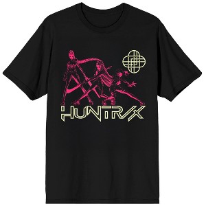 KPop Demon Hunters Huntrix Line Up on Black Short Sleeve Adult T Shirt - 1 of 4
