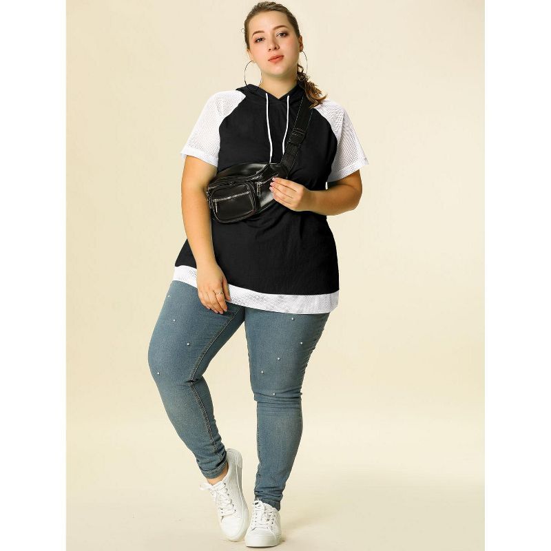 Agnes Orinda Women's Plus Size Hoodies Raglan Short Sleeve Drawstring Pullover Sweatshirts, 4 of 8