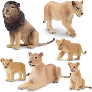 6-Piece Realistic Lion Family Figurine Set, 2-5 Inch Jungle Animal Toys with Cubs for Education and Cake Decor - 1 of 4