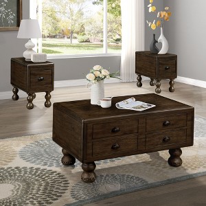 NicBex Modern Rectangle Coffee Table Set of 3 with Wood Gourd Shaped Legs and Drawers for Living Room - 1 of 4