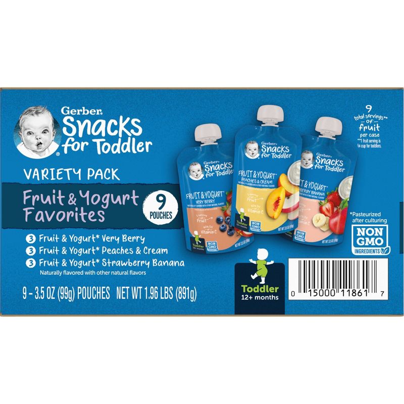 Gerber Fruit &#38; Yogurt Pouch Variety Baby Snacks - 1.96oz/9pk Each, 2 of 10