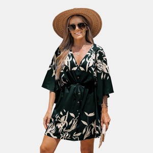 Women's Floral Dolman Sleeve Loose Drawstring Dress - Cupshe - 1 of 4