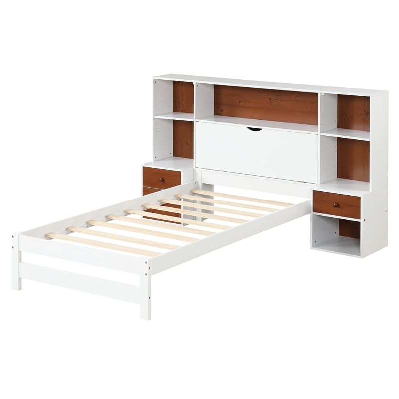 Tangkula Twin Bed Frame w/ Storage Headboard & Nightstands 7 Compartments 3 Drawers, 1 of 11