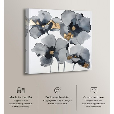 Drama Flora Gray and White Floral Canvas Wall Art, 12" x 12"