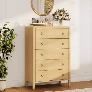 Curved Drawer Dresser for Bedroom, Modern Chest of Drawers with Metal Ring Handles, Wooden Storage Cabinet for Closet, Living Room - 1 of 4