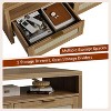 Brown Mid-Century 2-Drawer Rattan Coffee Table | 40" Rectangular Table with Thick Wood Top | Living Room Cocktail Table with Open Shelf - 4 of 4