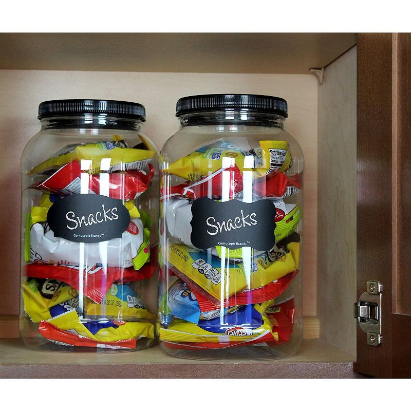 Cornucopia Brands Round Gallon Plastic Jars 2pk; Clear Round Containers w/ Black Ribbed Lids 4-Quart Large Size, 4 of 6