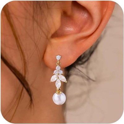 14K Gold Plated Butterfly Dangle Earrings for Women - Dainty, Trendy, CZ Drop Earrings - Simple Long Dangling Jewelry