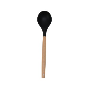 Unique Bargains Spoon Hand Wash Only Large Solid Spoon Silicone Wooden Handle 12.6" 1 Pc - 1 of 4