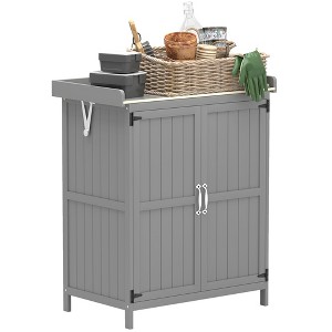 Outsunny Outdoor Garden Shed, Wooden Backyard Shed with Metal Tabletop, Shelf and 2 Doors for Patio, Lawn - 1 of 4