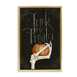 Stupell Industries Trick Or Treat Skeleton Hand Floating Frame Canvas Art, Gold, 21" x 31" - 1 of 4