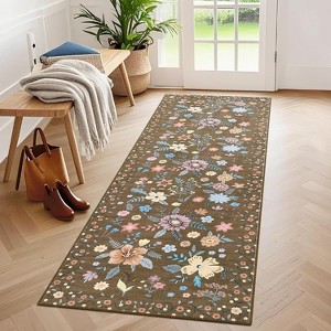 Floral Rug, Washable Low-Pile Rug for Kitchen & Hallway, Easy-Clean Non-Slip Mat to Enhance Comfort in Bedroom - 1 of 4