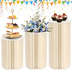 Set of 3 Cylinder Stands, Round Foldable Pedestal with Acrylic Disc for Centerpieces | Baby Shower, Wedding, Party Display Decor - 1 of 4