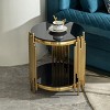 Living Room Double Layer Tempered Glass Coffee Table,Side Table With Open Storage Shelf And Metal Frame,Round Metal Coffee Table-Coolbibila - 3 of 4