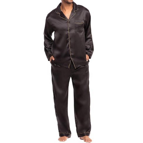 Stain Silk Pajama Set for Mens Long Pjs Casual Button Down Lounge