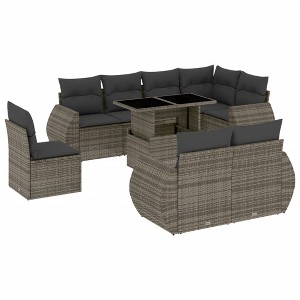 vidaXL 9 Piece Patio Sofa Set with Cushions Gray Poly Rattan - without storage - 1 of 4