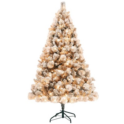 TopComfy Christmas Tree Stand 6.5ft Prelit Flocked Christmas Tree with Easy Setup, Green, 45.3"*45.3"*76.8"