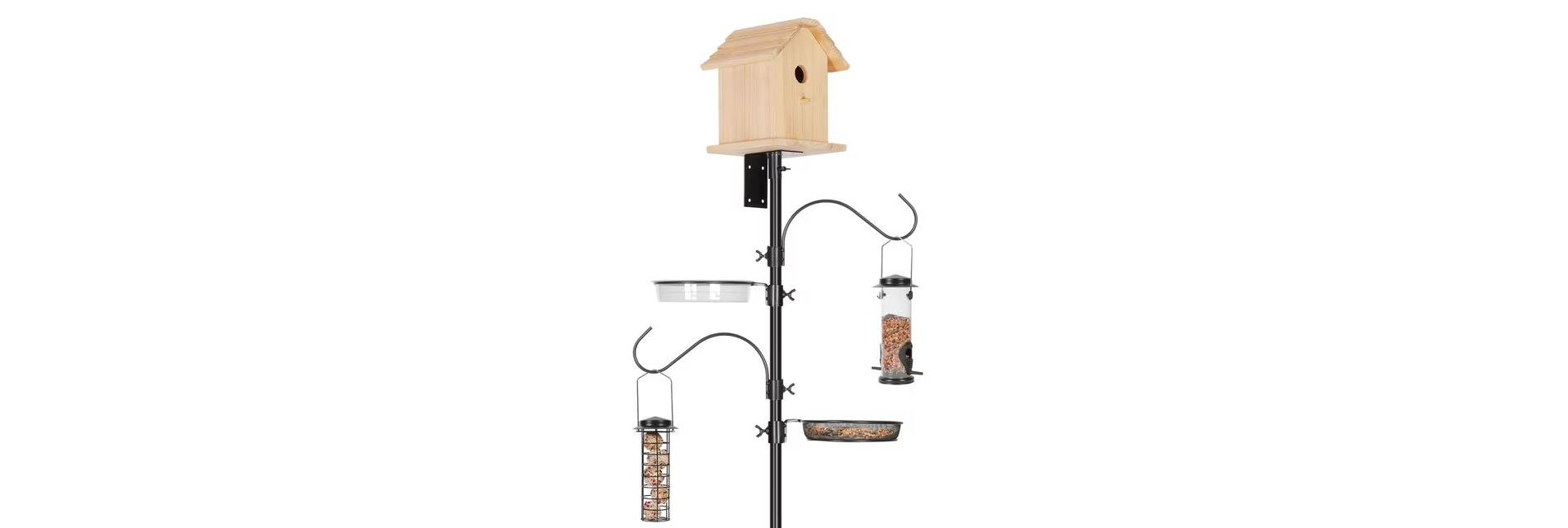 Snynuxx Bird House Pole Mount Kit 80 Inch with Squirrel Baffle 2 Hanging Hooks - Heavy Duty Adjustable Bird Feeder Support Rod Stand Set for Outside