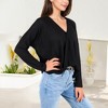 Anna-Kaci Women's V-Neck Waffle Knit Surplice Wrap Long Sleeve Top - 2 of 4