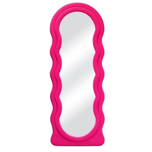 Beautyolove 24 in. W x 63 in. H Irregular Pink Wood Framed Full Length Floor Mirror Wavy Full Body Mirror - 1 of 4