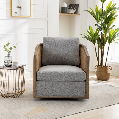 Akoasm 360 Degree Soft Accent Lounge Swivel Barrel ArmChair With Pillow For Living Room, Office & Bedroom-Gray