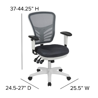 Ergonomic Mid-Back Mesh Executive Chair with Swivel & Adjustable Arms in Gray and White