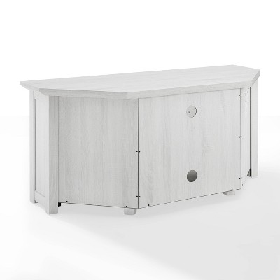 Whitewash Corner TV Stand with Cabinets and Open Storage
