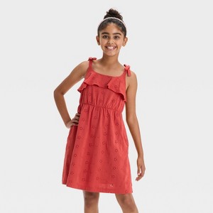 Girls' Sleeveless Knit Eyelet Dress - Cat & Jack™ - 1 of 3
