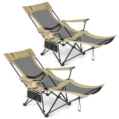 Tangkula Camping Lounge Chair Adjustable Reclining Lounge Chair w/ Removable Footrest Khaki