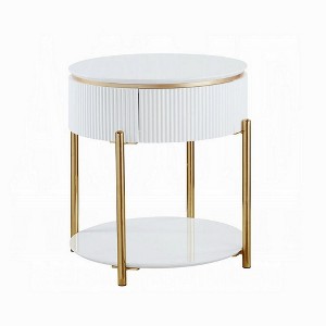 Royal Hampton Side End Table with Drawer, 22 Inch Glossy White, Gold Metal - 1 of 1