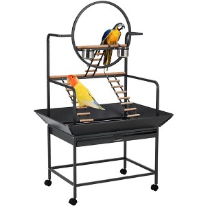 Bird Play Stand, Metal Parrot Playground with Perches, Ladders, Wheels & Removable Tray, Activity Gym for Parakeets. - 1 of 4
