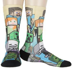 Minecraft Men's Mixed Characters Art On Sublimated Crew Sock - 1 of 4
