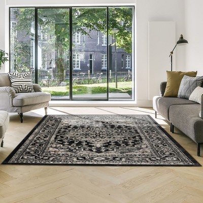 Black and Beige Tufted Synthetic Rectangular Area Rug