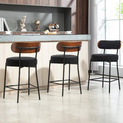 DYHOME 24 Inches Counter Height Bar Stools with Boucle Fabric Upholstered Pad Wood Back, for Kitchen Island, Cafe, Set of 3