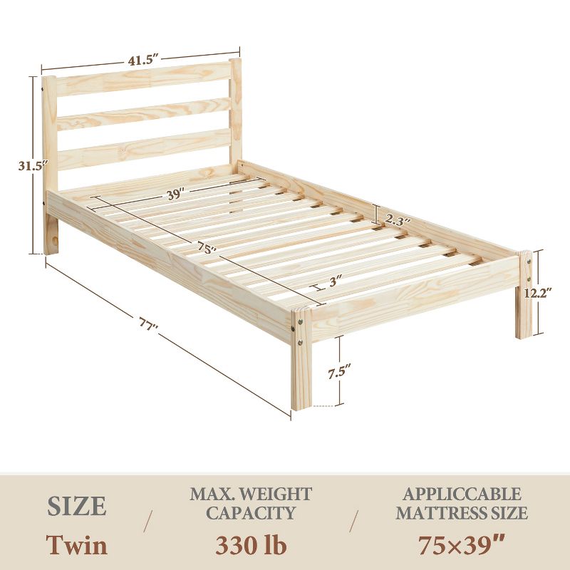 Yaheetech Wooden Bed Frame with Paneled Headboard, 3 of 7