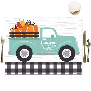 Big Dot of Happiness Happy Fall Truck - Party Table Decorations - Harvest Pumpkin Party Placemats - Set of 16