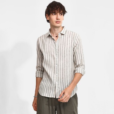 Campus Sutra Men Men's Moon Grey Heathered-Stripe Shirt