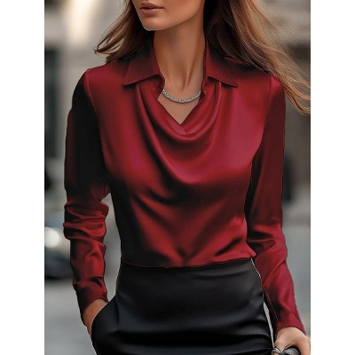 Mocamel Women's Silk Swing Collar Long Sleeve Blouse with Plant Floral Pattern Temperament Elegant
