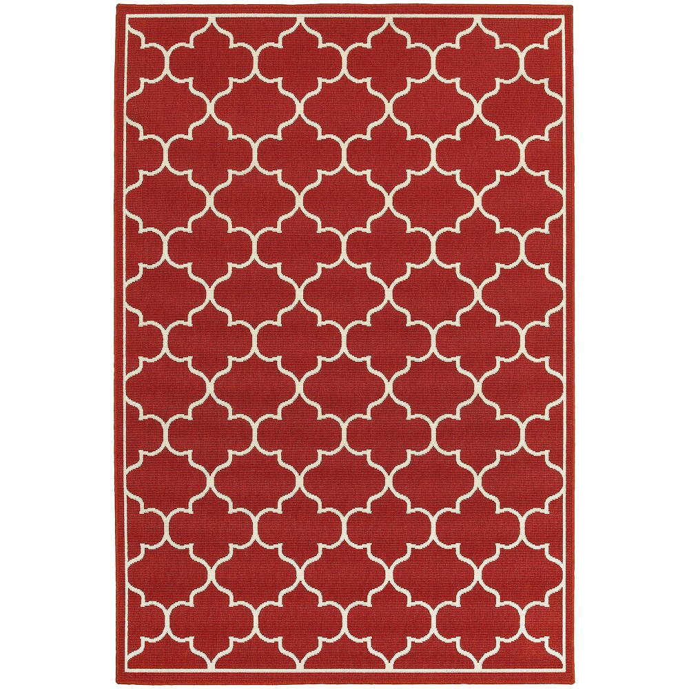 Photos - Area Rug 5'3"x7'6" Marlowe Lattice Patio Rug Red/Ivory