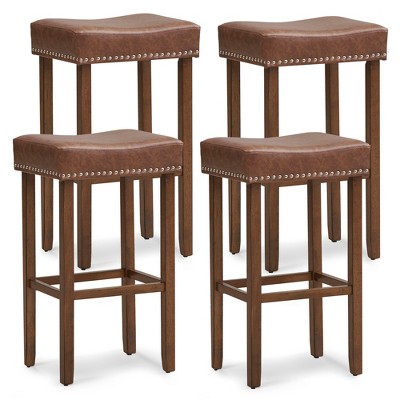 Tangkula 4PCS 29.5" Bar Stool Set Counter Height Saddle Stools w/ Rubber Wood Frame