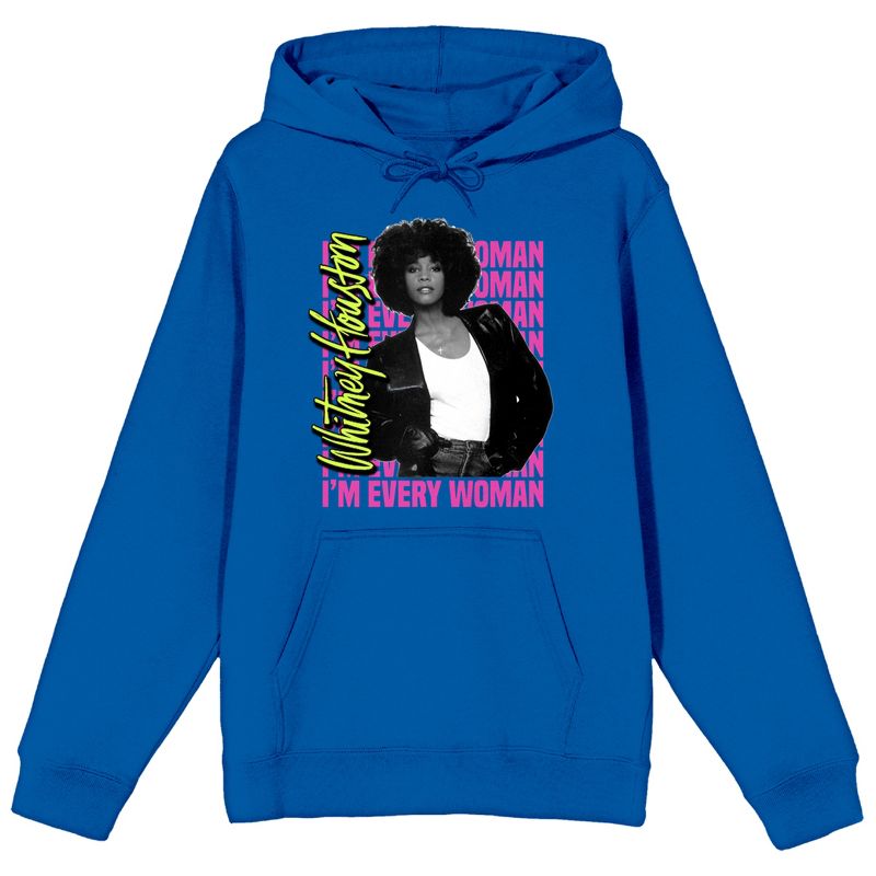 Whitney Houston I'm Every Woman Long Sleeve Royal Blue Women's Hooded Sweatshirt, 1 of 4