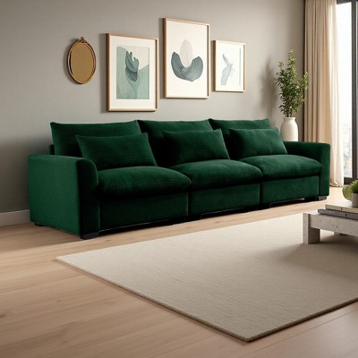 Corduroy Deep-Seat 3-Seater Sofa with Waist Pillows