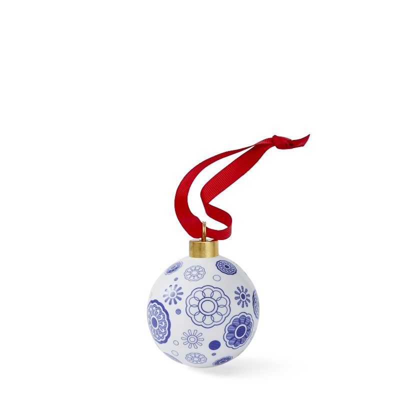 Spode Blue Italian Bauble, Hanging Ornaments for Christmas Décor, Made of Porcelain, Blue and White Holiday Decoration, Measures 2.6-Inch, 1 of 6