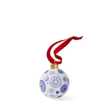 Spode Blue Italian Bauble, Hanging Ornaments for Christmas Décor, Made of Porcelain, Blue and White Holiday Decoration, Measures 2.6-Inch