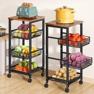 Fruit Basket Vegetable Stand for Kitchen Pantry, Pull Out Metal Wire Basket with Wood Top - 1 of 4