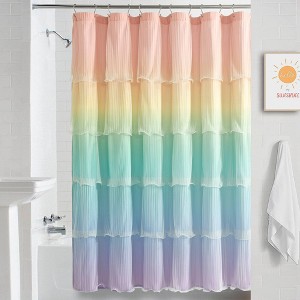 Lush Decor 72"x72" Rainbow Ombre Nerina Ruffled Shower Curtain - 1 of 4