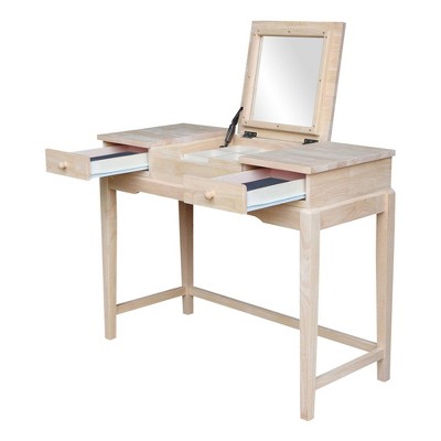 Classic Unfinished Rubberwood Vanity Table with Flip-Up Mirror