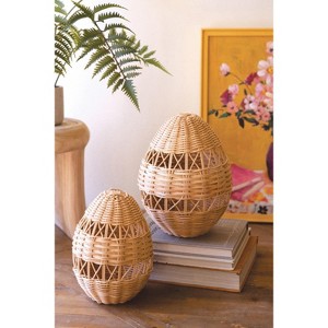 Rattan Easter Eggs, 11"H Handwoven Decorative Accents, Natural Brown Finish (2 X Set of Two) by Kalalou - 1 of 3