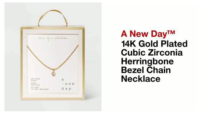 14K Gold Plated Cubic Zirconia Herringbone Bezel Chain Necklace - A New Day&#8482;, 2 of 7, play video